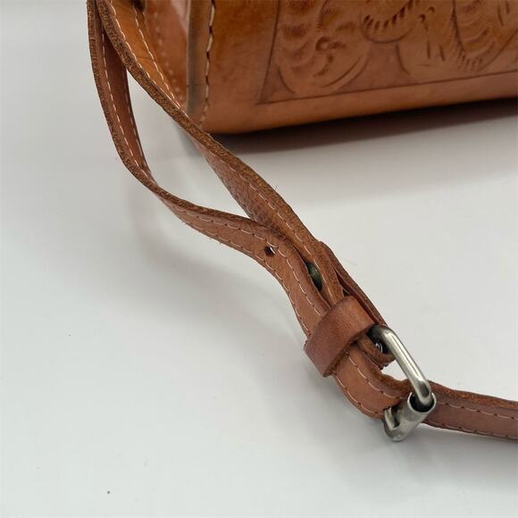 Vintage Tooled Leather Top Handle Handbag Tan Women's Purse Made In Vegas - Picture 5 of 15